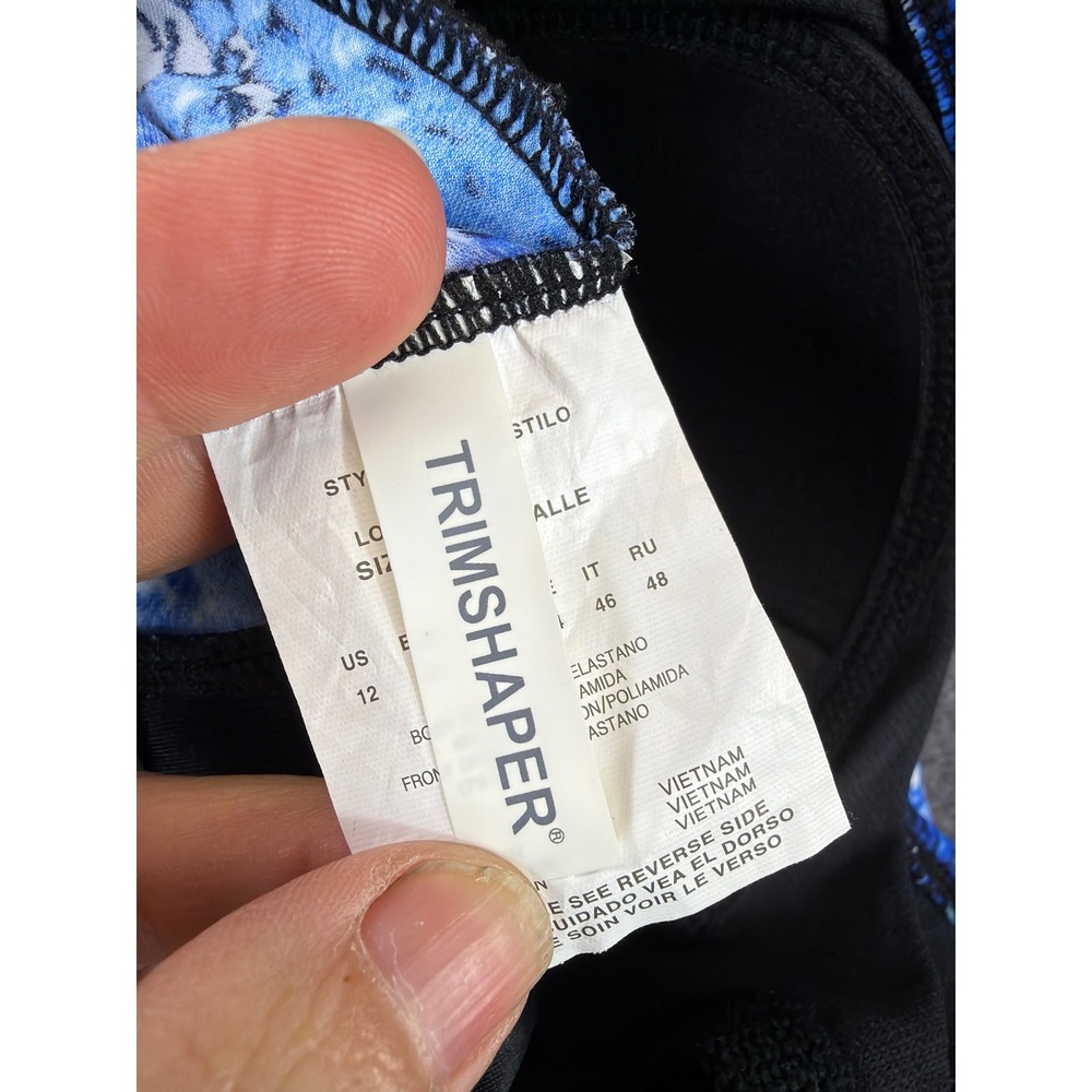 Trimshaper‎ Swimsuit Women 12 Blue Snakeskin Ruched One Piece Tummy Control - Picture 5 of 10